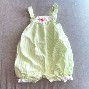 Janie and jack 3-6 Months Green Gingham Bubble embroidered flowers and a bird